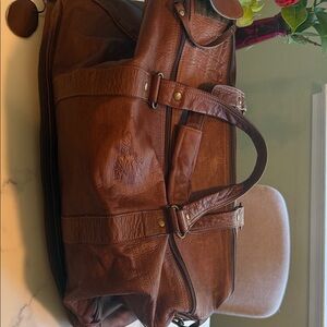 Men's Tan Leather Duffel Bag with Dual Handles